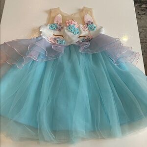 Floral Embellished Blue and Cream Dress